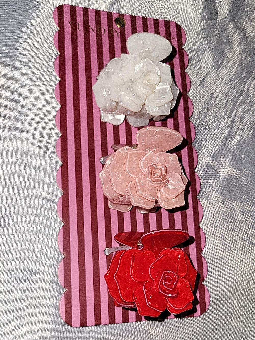 Sunday State Floral Resin Hair Clips Trio - White, Pink & Red TL M